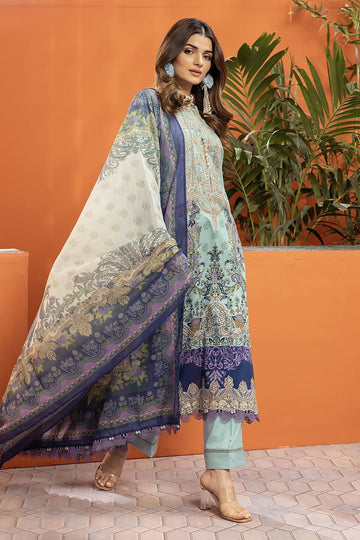 Khaadi Cotton Satin | Embroidered | Fabrics 3 Piece BCS240107 L Blue Online Shopping